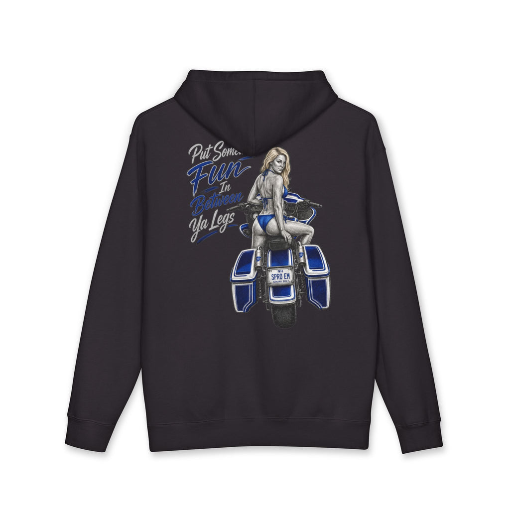Hoodie — "Put Some Fun Between Your Legs" Motorcycle Pinup Hooded Sweatshirt
